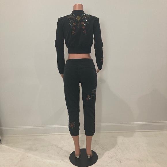 Tokyo Denim Bank ~ Black Embroidered Zip Up Jogging Suit Medium - Picture 7 of 16